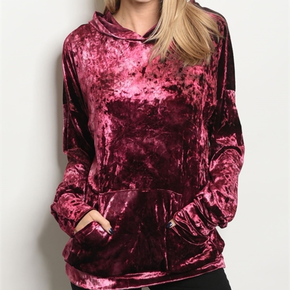 Trend Setter Diva Boutique Item Tops - LAST 2! Wine Crushed Velvet hoodie top